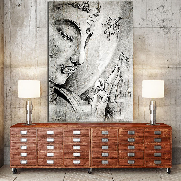 Black and White Ancient Buddha Wall Art Decor - BlueArtDecor