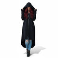 Black Asymmetric Long Zip Hooded Jacket with silver zipper, drawstring hood, front pockets and high-low hem