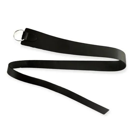 Black asymmetric slider belt with silver round buckle and textured faux leather