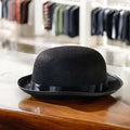 Black Bowler Hat Lace Band with dome crown and curled brim in cotton blend felt for gothic vintage style