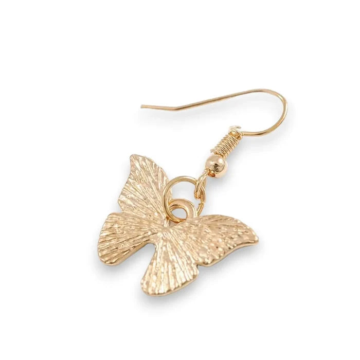 Black Charming Butterfly Dangling Earrings with gold-tone hooks and enamel wings/ women's / one size