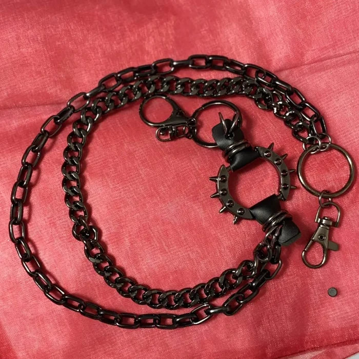 Black Chunky Layered Pants Chains Spiked o-ring design, perfect for goth, grunge, to streetwear  accessory!