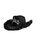 Black Cowboy Hat with Fluff Trim - thefancydress.co.uk