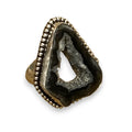 Artisan black spinel geode druzy agate statement ring on white background
