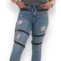 Black Dual Thigh Harness Belt silver buckles adjustable