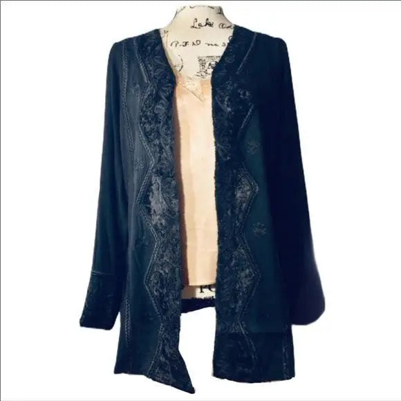 Women’s Black Embroidered Blazer Layering Staple Size Medium Hand crafted apparel