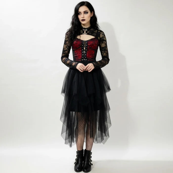 Black Floral Lace Bell Sleeve Shrug - Floral Lace Gothic Shrug / Black / Large - Bolero Shrug