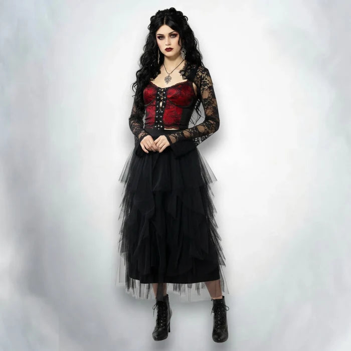 Black Floral Lace Bell Sleeve Shrug - Floral Lace Gothic Shrug / Black / Large - Bolero Shrug