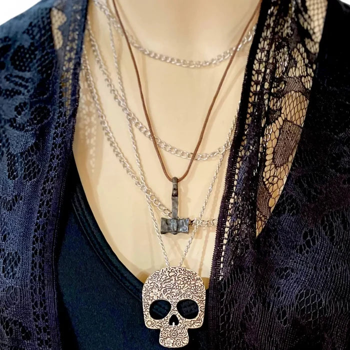 Black Forged Hammer Leather Necklace