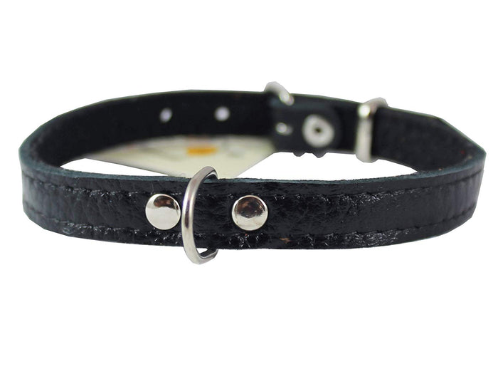 Black Genuine Leather Felt Padded Dog Collar 13"x1/2" Wide Fits 9"-12" Neck, Maltese, Puppies
