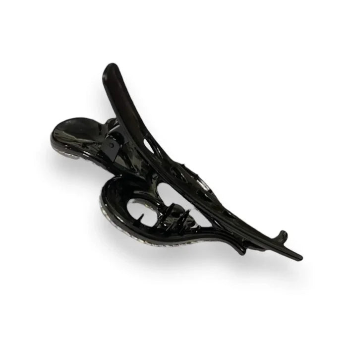 Black Glitter Rhinestone Hearts Hair Clips