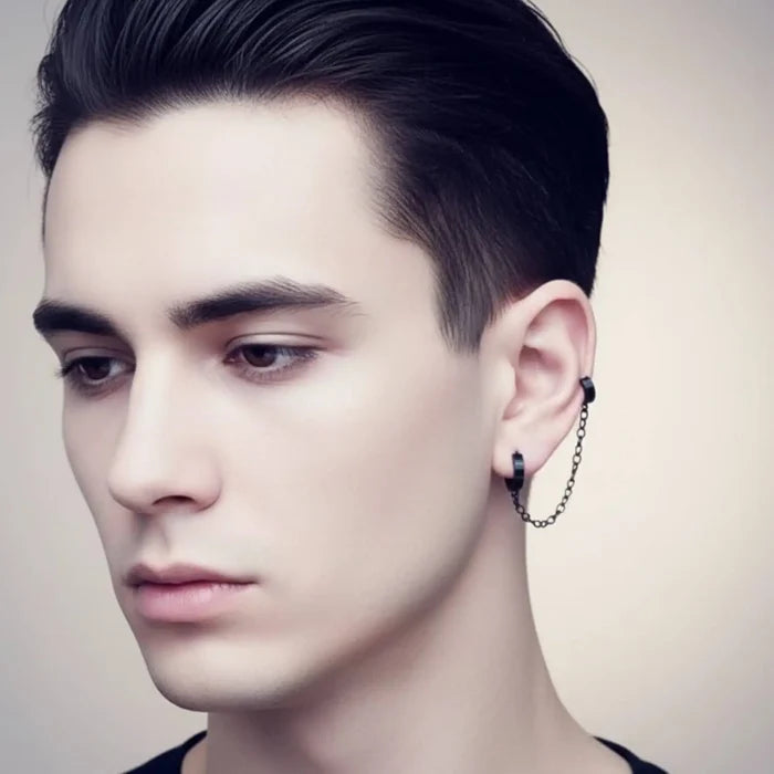 Black Handcuff Chain Hoop Earrings unisex style / one size for all