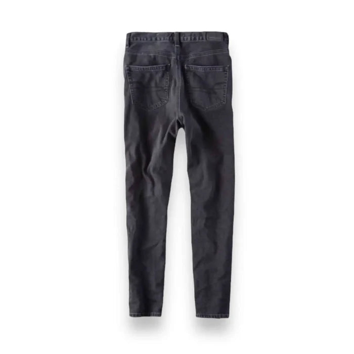 Black High Waist Denim Straight Leg Jeans with rigid no-stretch fit, high 11.75" rise, and straight leg style