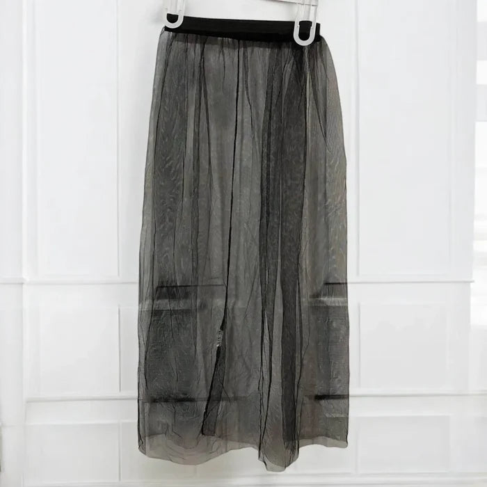 Black High Waisted Sheer Midi Skirt - One size / Black / Lifestyle - Midi Skirts