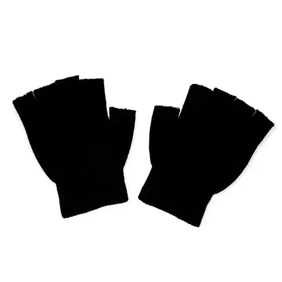 Black knitted fingerless Gloves glow in the dark skulls underneath