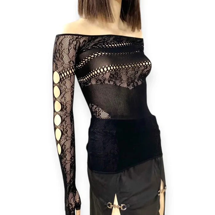 Black Lace Bodycon Mini Dress
