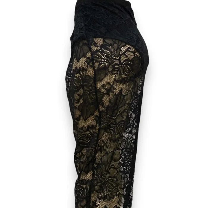 Black Lace Panty Midi Skirt - 1XL / Black / Harness Mini Skirt with Mini Bag - Midi Skirts