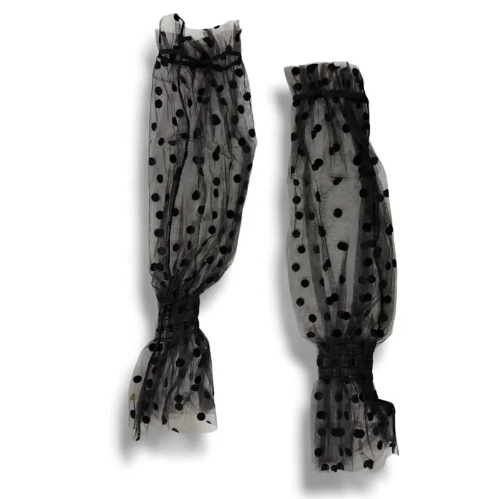 Black Lace Velvet Dots Ruffle Arm Covers - Polka Dot Arm Covers / Adults / Black - Arm Warmers