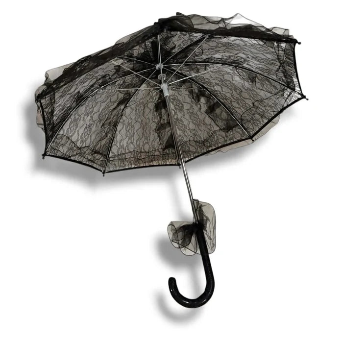 Black Lace Vintage Parasol Umbrella solo on white backgroun