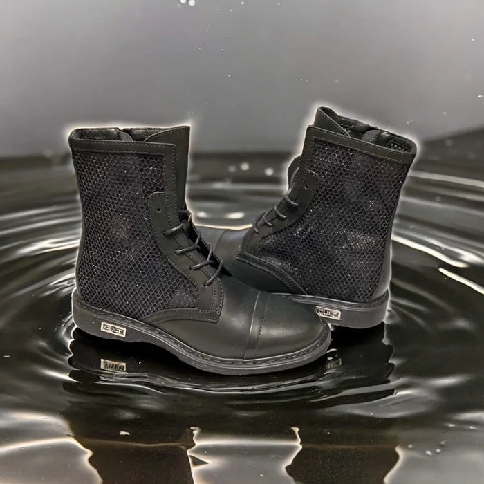 Black Leather Metallic Mesh Boots women's cult size 9 mid height boots