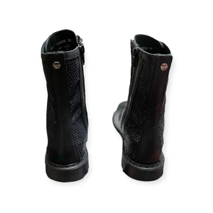 Black Leather Metallic Mesh Boots women's cult size 9 mid height boots