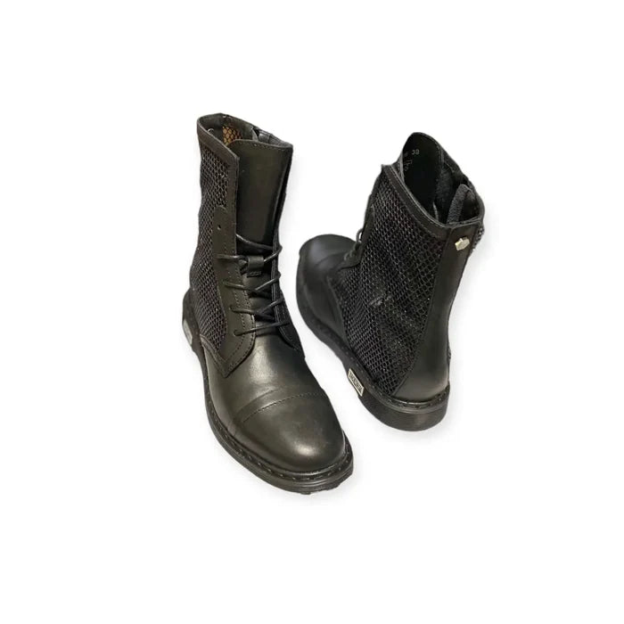 Black Leather Metallic Mesh Boots women's cult size 9 mid height boots