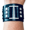 Black Leather Silver Straps Cuff Bracelet