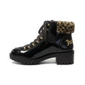 Black Leopard Fur Collar Hiker Boots  Juicy Couture Indulgence Black Patent Leopard Fur Hiker Boots Size 9.