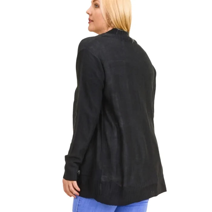Black Lightweight Mid Length Knit Cardigan Sweater breathable year round layering