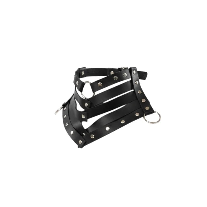 Black Multi Straps Studs Wide Collar Necklace osfm
