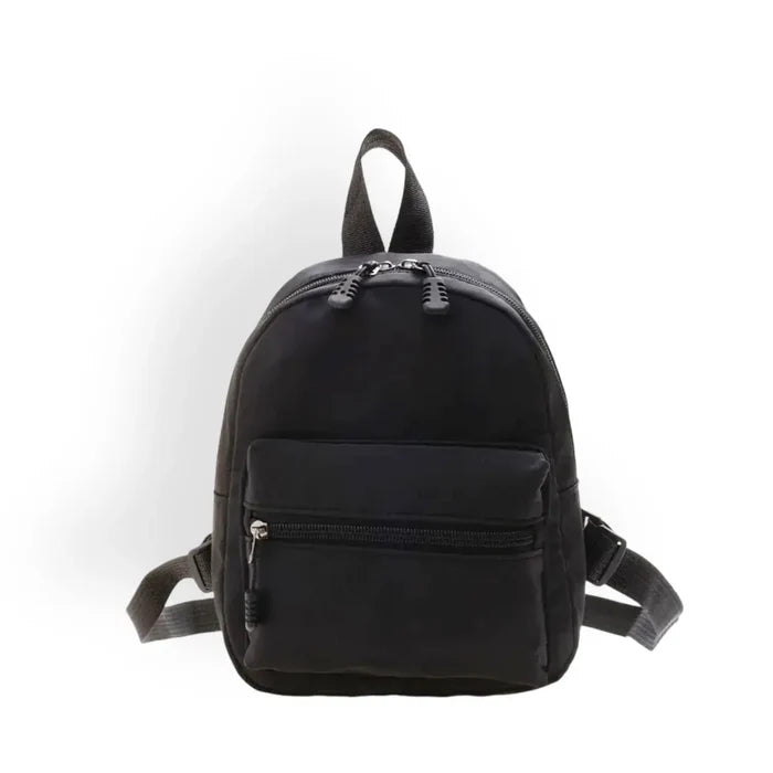 Black Nylon Mini Backpack Shoulder Bag adjustable straps two compartments zipper closure
