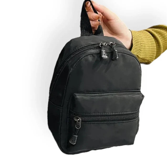 Black Nylon Mini Backpack Shoulder Bag adjustable straps two compartments zipper closure