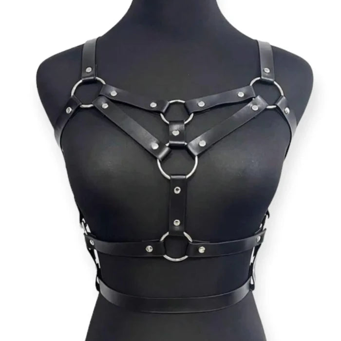 Black O-Rings Chest Harness Belt Woven Adjustable Shoulder Waist Straps