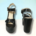 Black Open Toe Chunky Platform High Heels with silver buckle straps and lug platform sole/ Black  / 7 - Women’s Heels