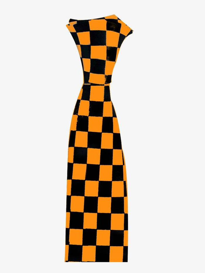 Black & Orange Men's Luxury Formal Checkered Neck Tie