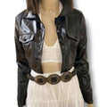 Black PU Button Cropped Jacket - Black / S/M / Faux leather - Cropped Jackets
