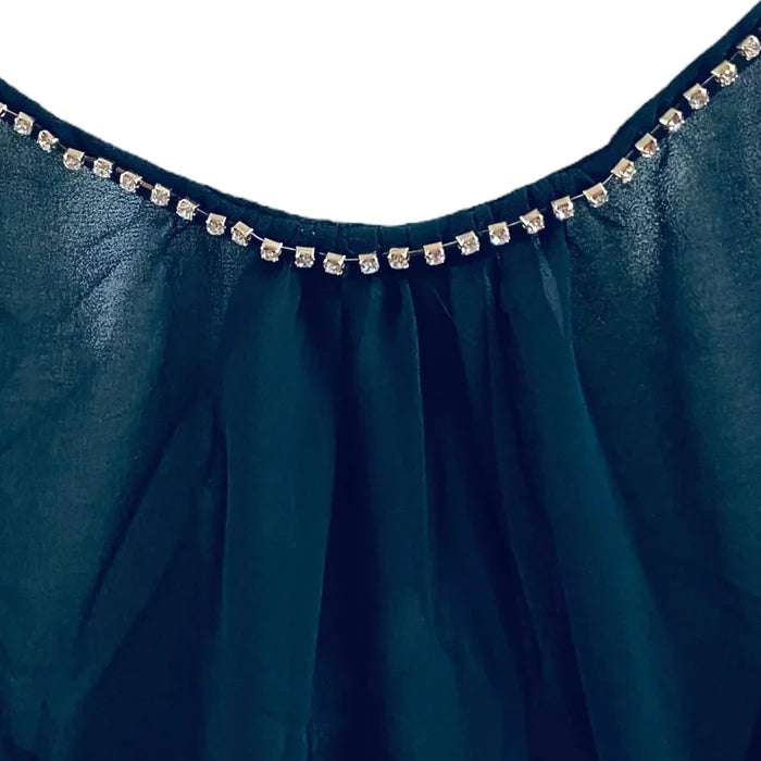 plus size black mesh camisole top with rhinestone neckline and adjustable straps