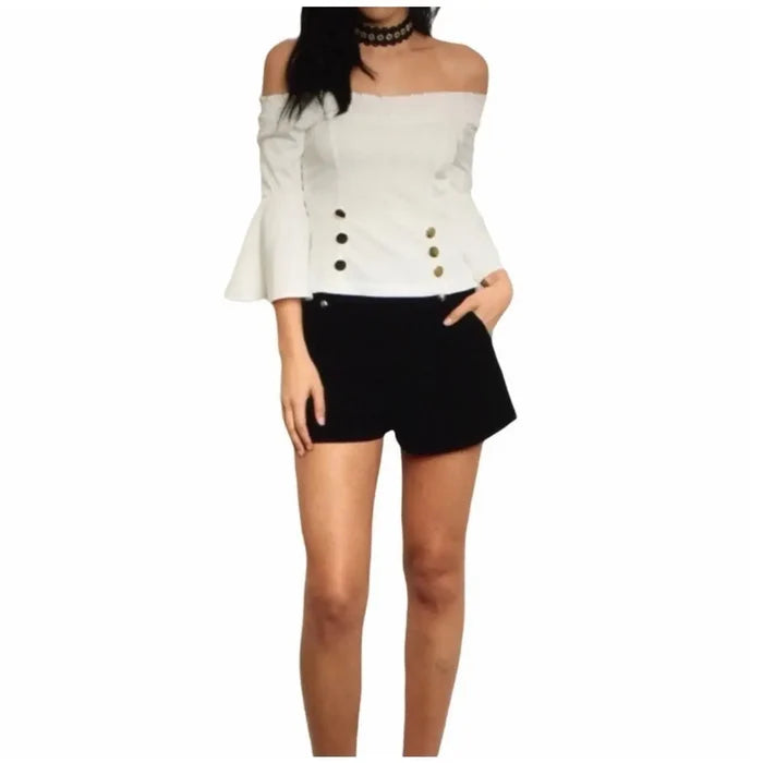 Women's Black Shorts Sailor Style Side Front Pockets in Small, Medium, Large - Wild Time Fashion