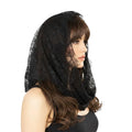 woman wearing the Black Sheer Lace Infinity Mantilla Veil with eyelash trim and gothic scarf styling  /osfm