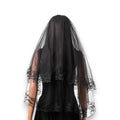 Gothic Black Sheer Lace Trim Wedding Veil