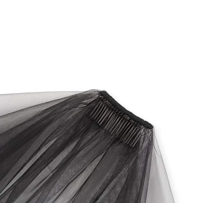 Gothic Black Sheer Lace Trim Wedding Veil