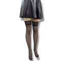 Black Sheer Thigh-High Stockings with Elegant Lace Top and translucent 20D black finish