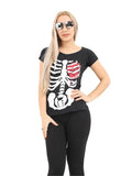 Black Skeleton Bloody Heart Printed T-Shirt - thefancydress.co.uk