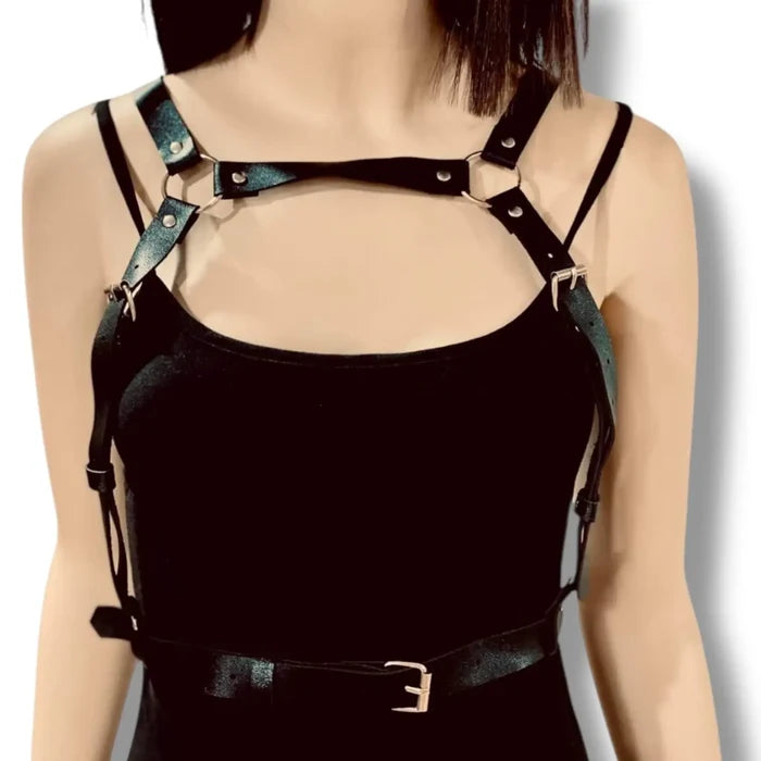 Black Strap Chest Harness Belt - Black/Silver / One size / Chest Strap Body Harness - Chest Harness Belts