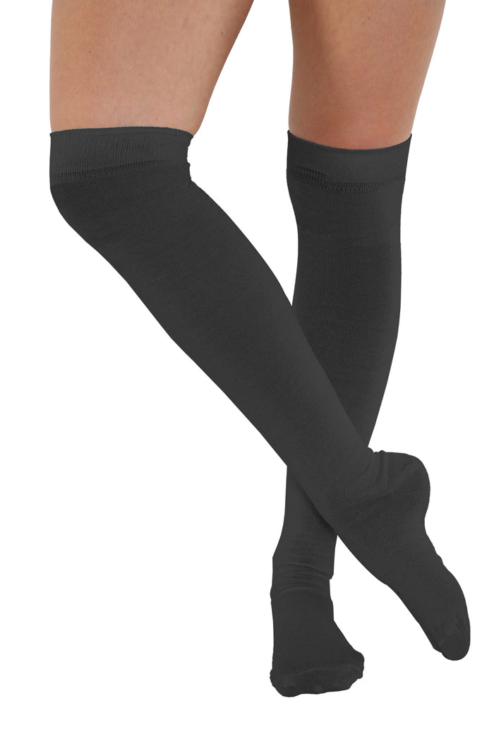 Black Stretchy Plain Over The Knee Socks