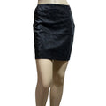 high-waisted fitted black faux suede skirt styled with heels