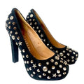 Black suede high heels with silver studs, Jeffrey Campbell punk gothic platform design