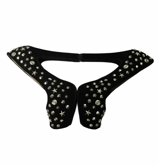 Black suede high heels with silver studs, Jeffrey Campbell punk gothic platform design
