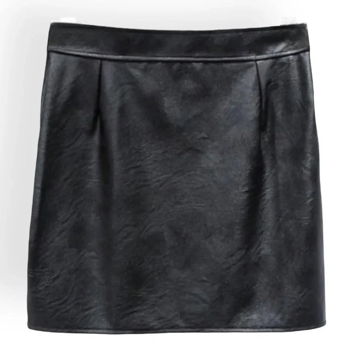 Black Textured Faux Leather Mini Skirt with high waist and back zipper sizes small or large