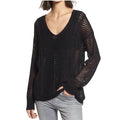 Black V Neck Crochet Knitted Sweater Relax pullover casual sweater